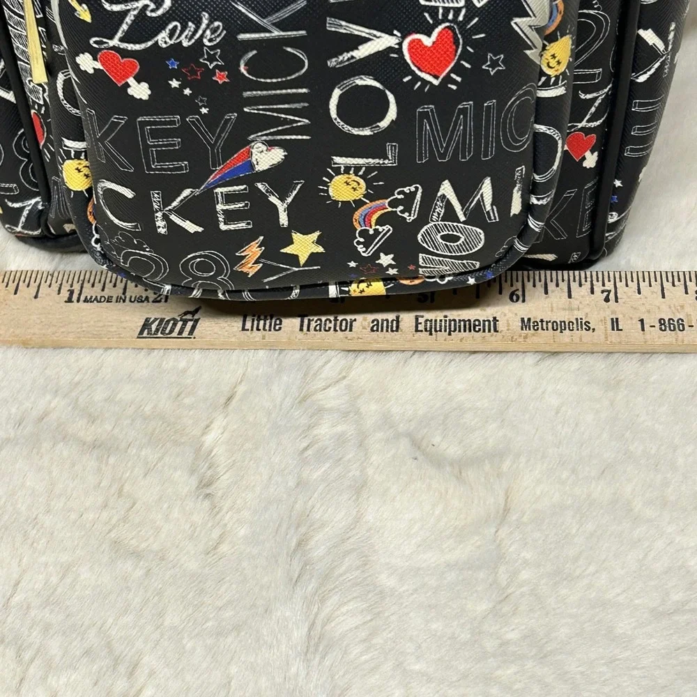 Disney‎ Mickey Mouse Mini Backpack Black Graffiti Print Gold Plaque Kids Bag